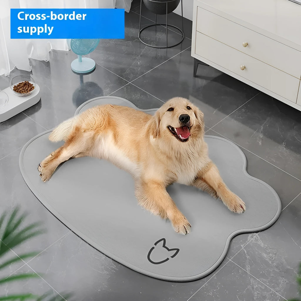 Dog head-shaped ice silk cooling mat for pets in light grey, available in multiple sizes.