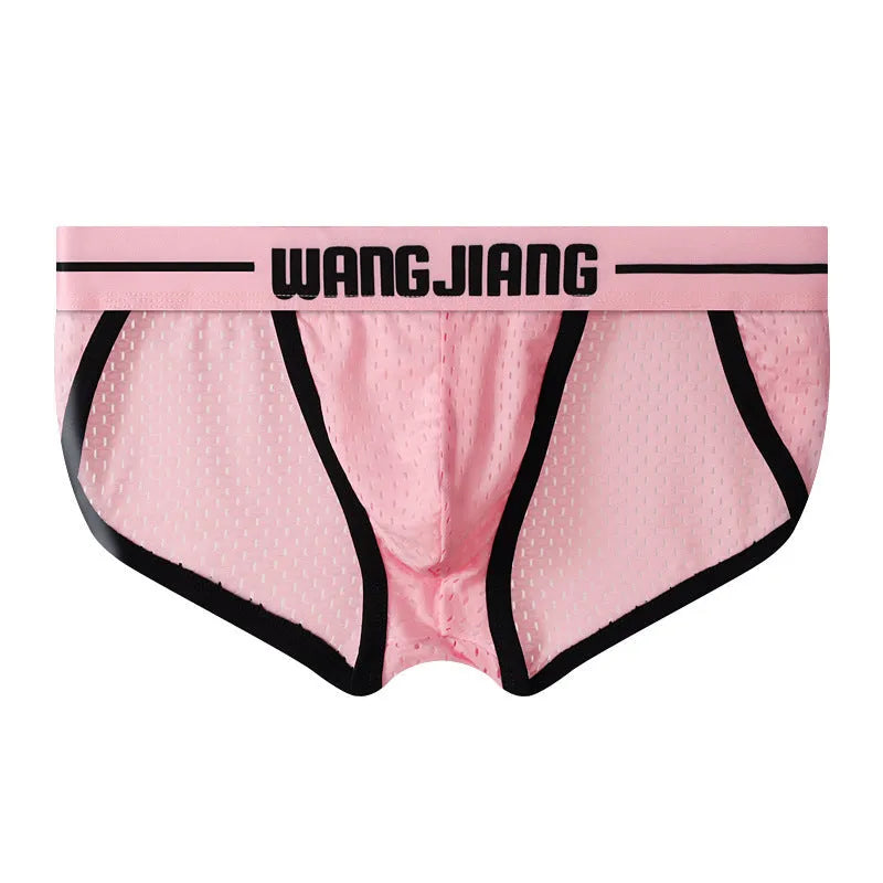 Men's mesh breathable ice silk triangle underwear in solid colours, quick dry sports briefs