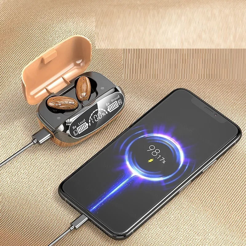 M35 wood grain finish TWS Bluetooth wireless headset with charging cabin