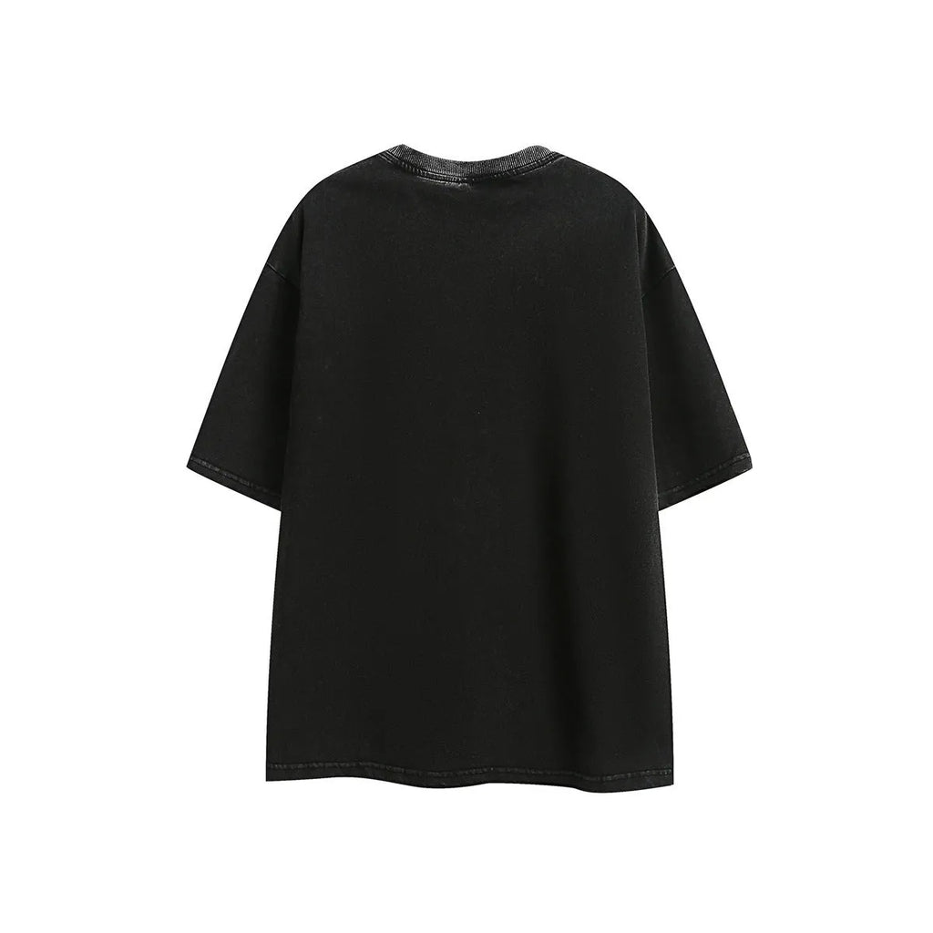 Cotton retro half-sleeve t-shirt with embroidery in loose pullover fit