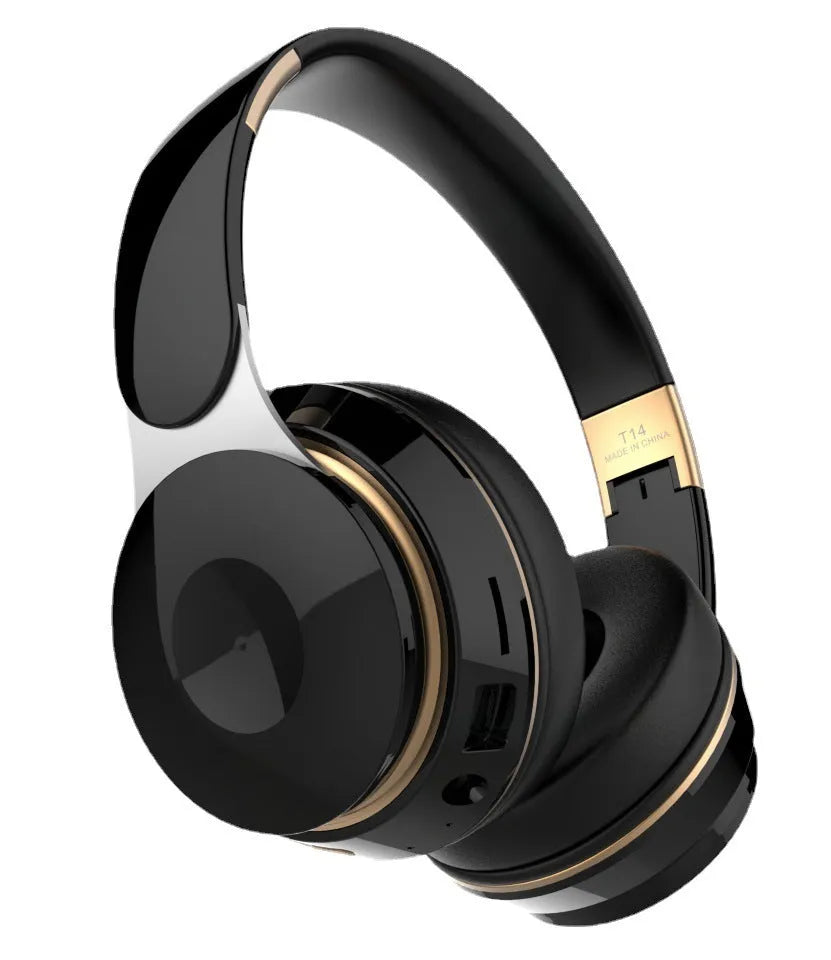 Bluetooth wireless headset in black with foldable design for mobile phone music and calls