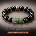 Natural rainbow eye obsidian bracelet with colourful stone beads in gold obsidian or jade pi xiu finish