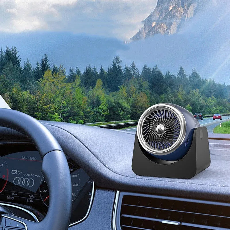 Navy blue 12v car heating fan with large air outlet for fast fog and frost removal