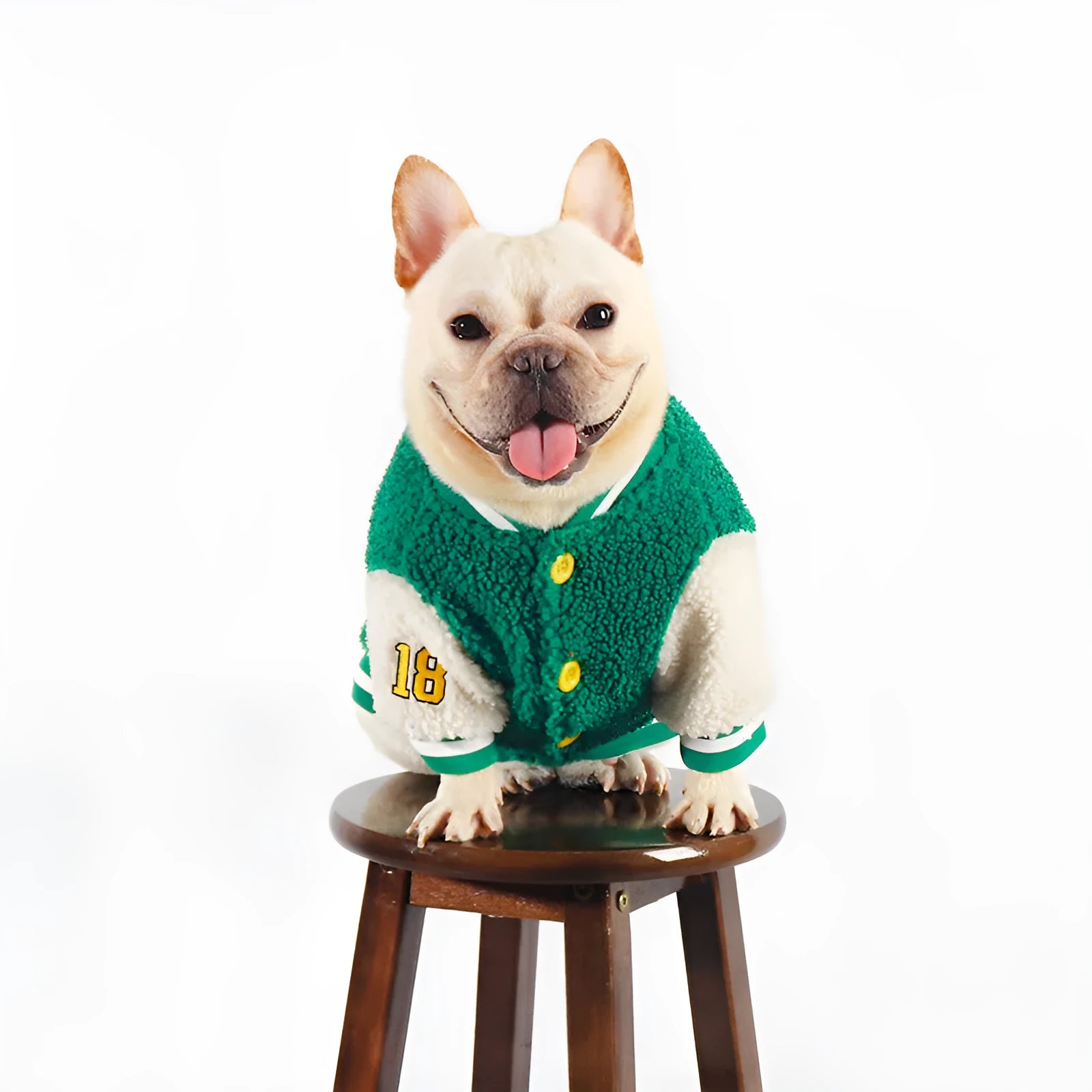 Green fleece-lined dog coat for winter, available in sizes L to 4XL, made of cotton and polyester