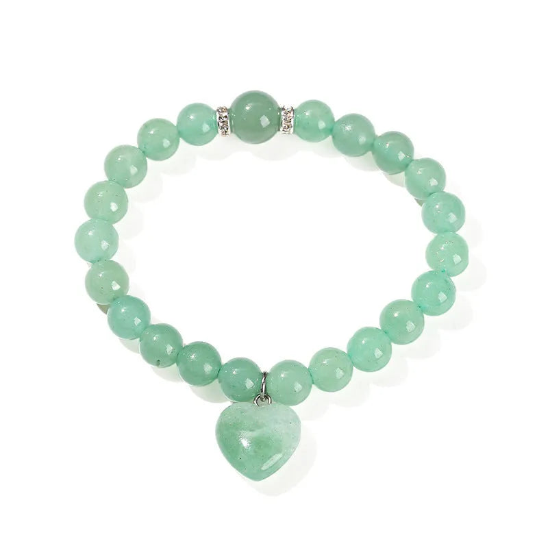 Natural stone love pendant hand bracelet with tigereye beads and geometric heart pendant on white background