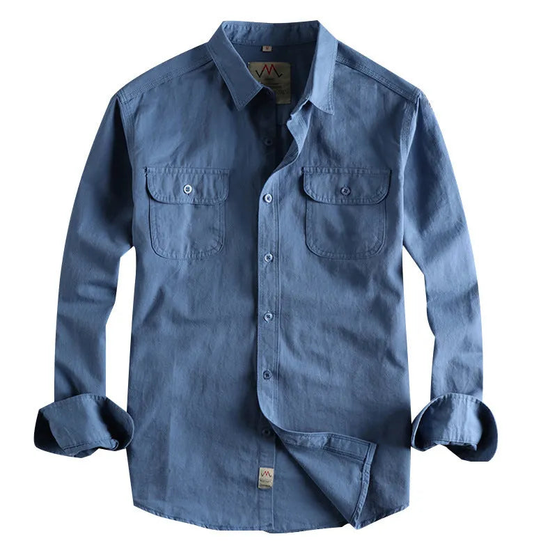 Men's cotton long sleeve cardigan style shirt in light blue solid colour