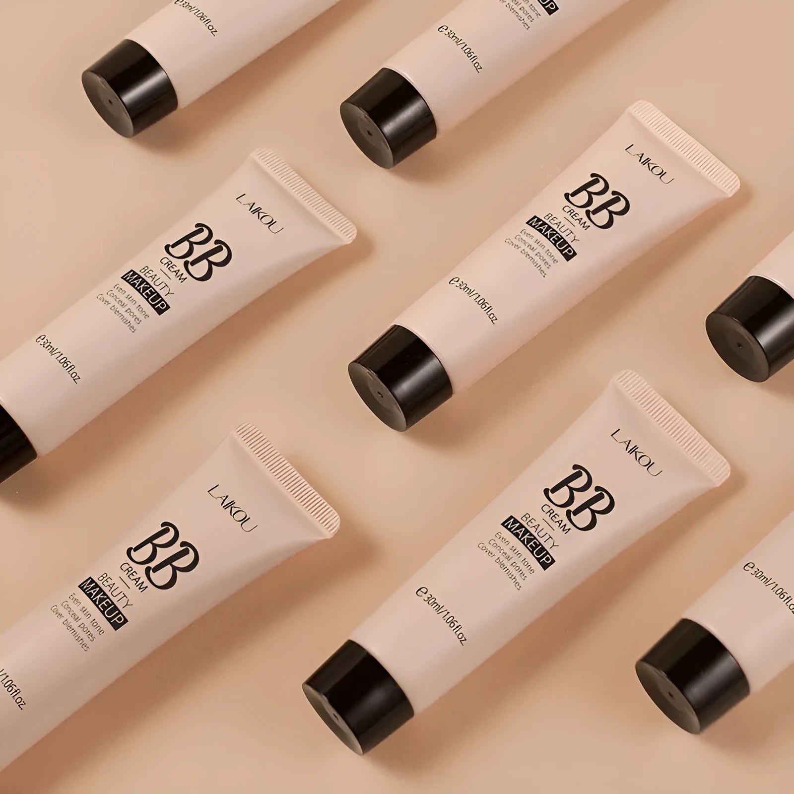 30ml tube of BB cream makeup in nine shades from ivory white to brown