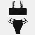 Women's black hollowed-out split swimsuit briefs made of polyester for swimming and wading