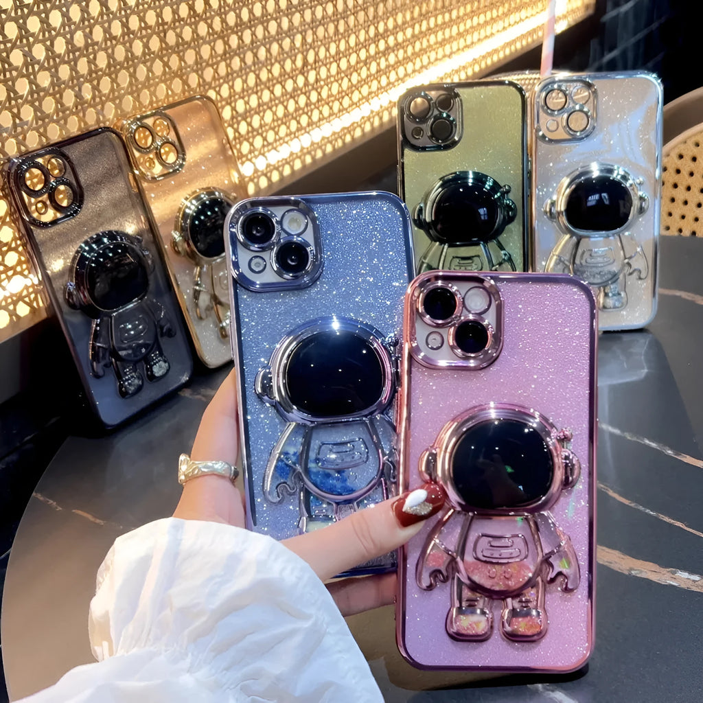 Astronaut spaceman quicksand electroplating phone case with glitter powder for iPhone 13 12 11