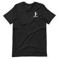 Black loose fit cotton t-shirt with short sleeves and round neckline on hanger