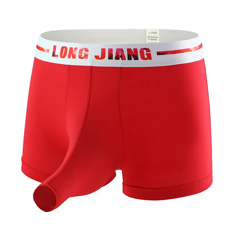 Men's Ice Silk thin boxers in mid-waist design showing colour options including army green and black.