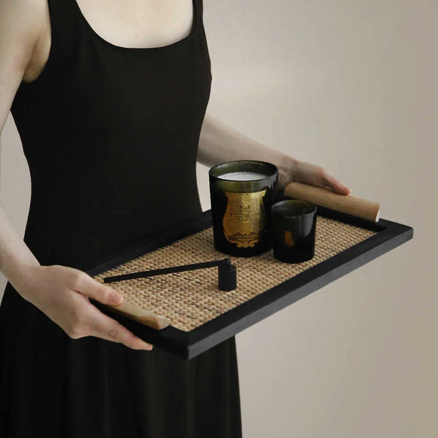 Pine wood compartment dining tray in elegant house style, shown in small and large sizes.