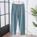 Men's loose ice silk quick-drying casual pants with elastic mesh, straight-leg high-waist, black colour