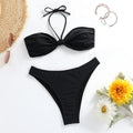 Black women's bikini set with lace-up tube top and briefs on a mannequin