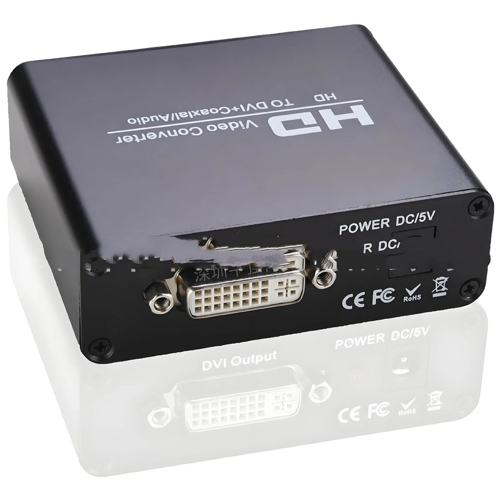 Black HDMI to DVI converter with coaxial audio port and 1.5 metre cable