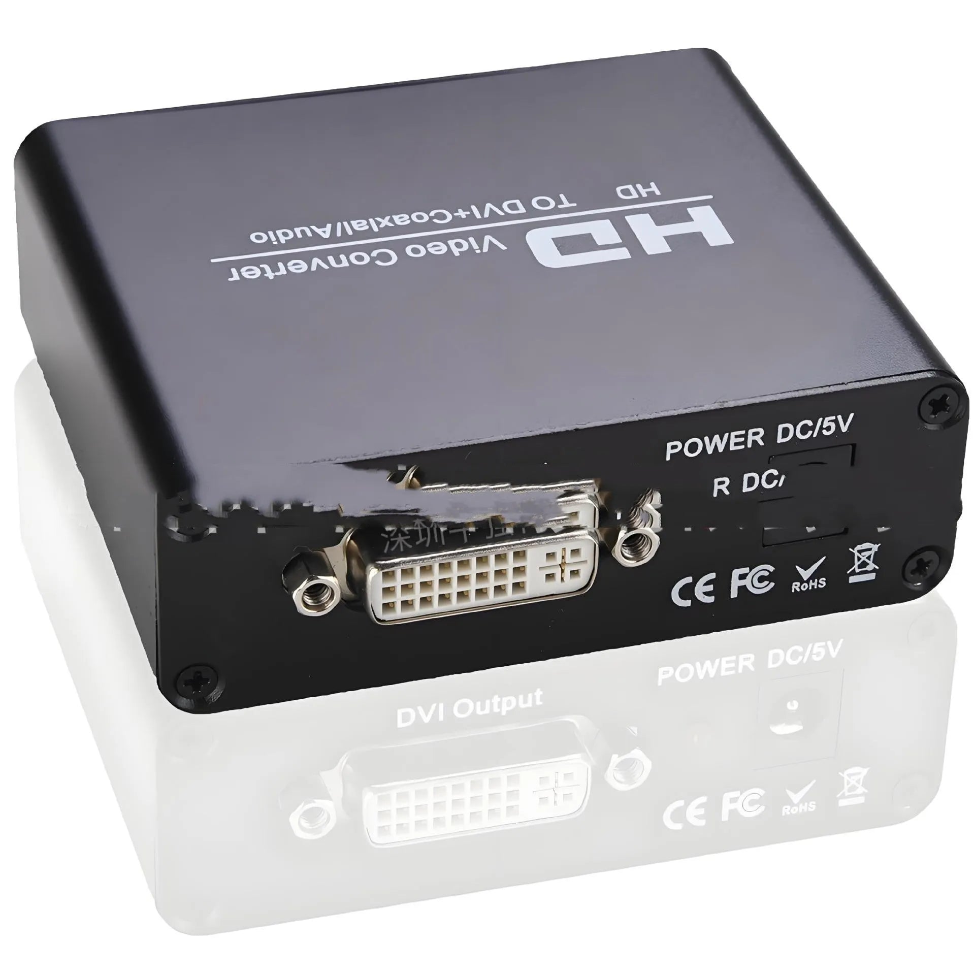 Black HDMI to DVI converter with coaxial audio port and 1.5 metre cable