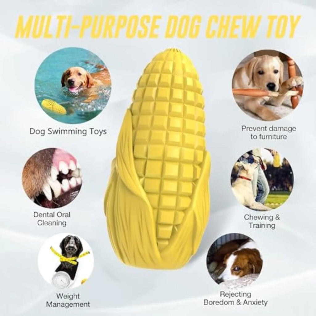 Blue and yellow corn stick dog chew toy with textured surface for aggressive chewers