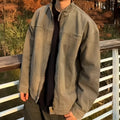 Men's stand collar loose fit jacket in Army Green, polyester, long sleeves, front view spring wear