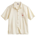 Men's light apricot Cuban collar shirt with bamboo and flower pattern, short sleeves
