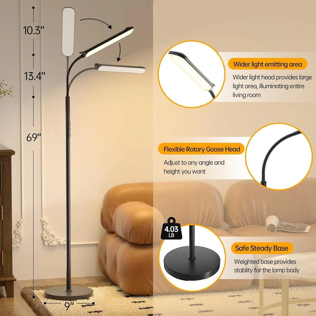 Modern LED floor lamp with remote control, 18W, 2700-6500K adjustable colour, dual-use as table lamp, for home study and bedroom