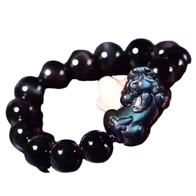 Natural ice colour eye obsidian crystal bracelet with round beads on wrist