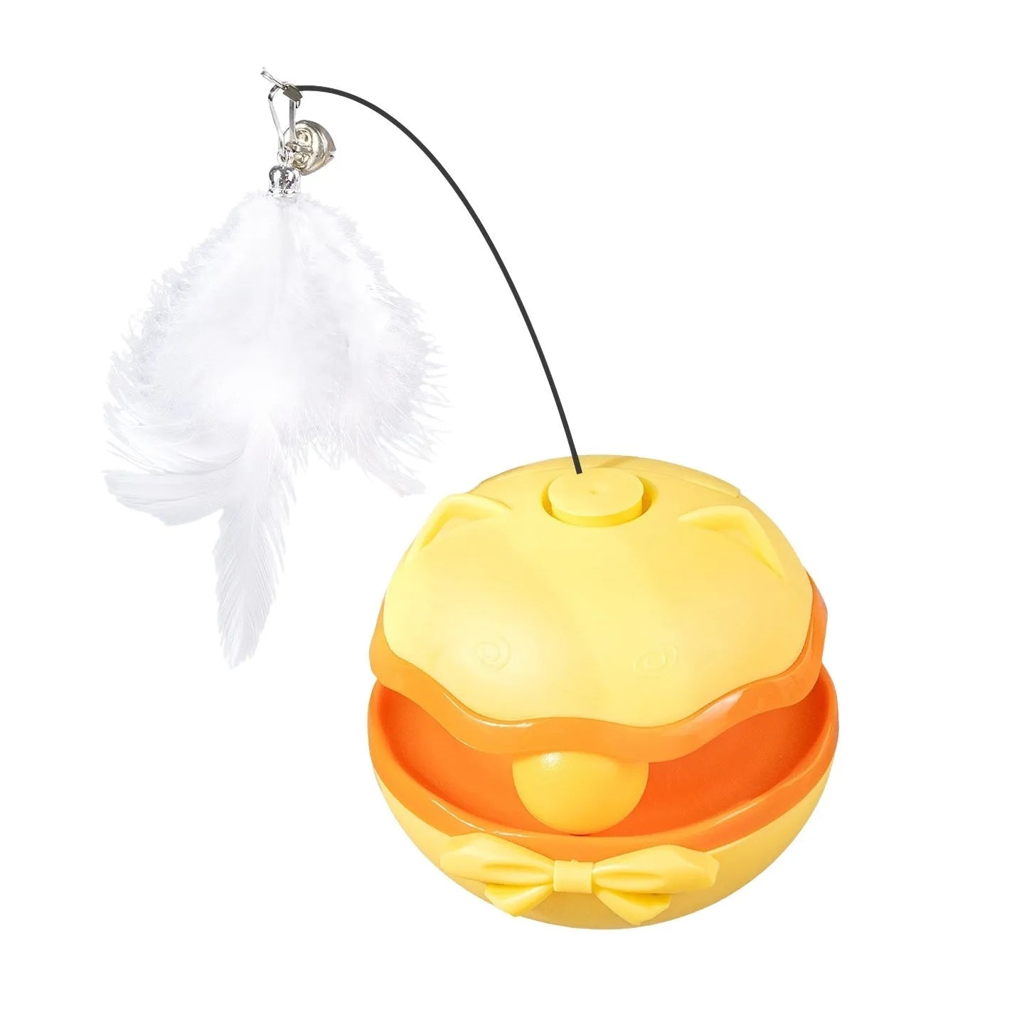 Electric cat teaser wand with rotating butterfly attachment in lemon yellow, sky blue, or soft fog grey colours