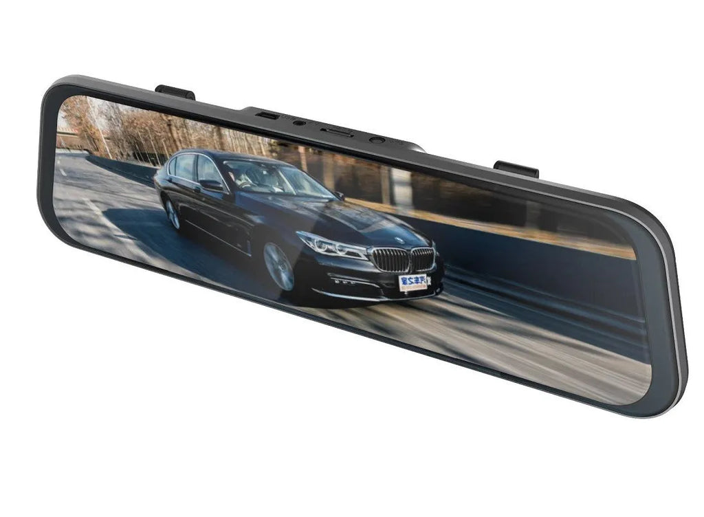 10-inch full screen touch driving recorder rearview mirror in black with 170 degree wide angle lens