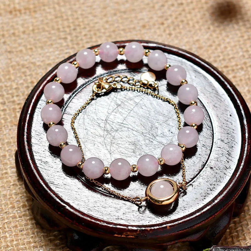 Double-layer strawberry crystal bracelet with lucky beads on copper with electroplated real gold finish