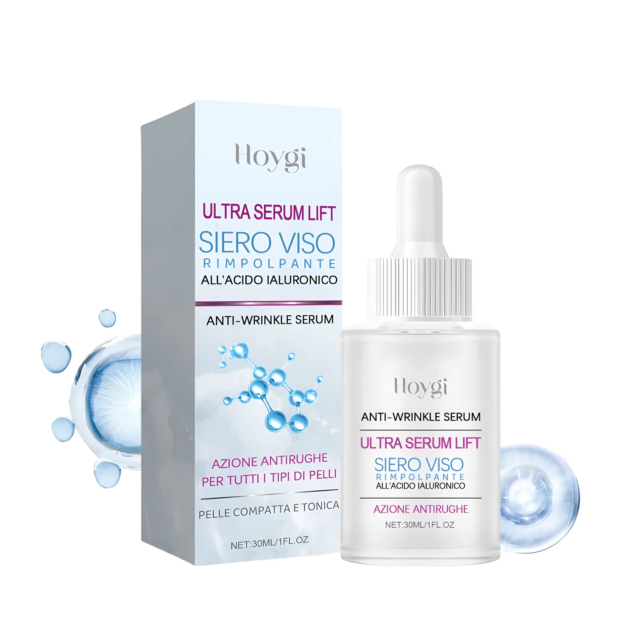 Hyaluronic Acid Anti Wrinkle Solution 30ml bottle with hydrating serum