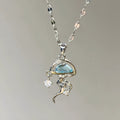 S925 sterling silver blue jellyfish necklace white gold colour pendant on adjustable chain