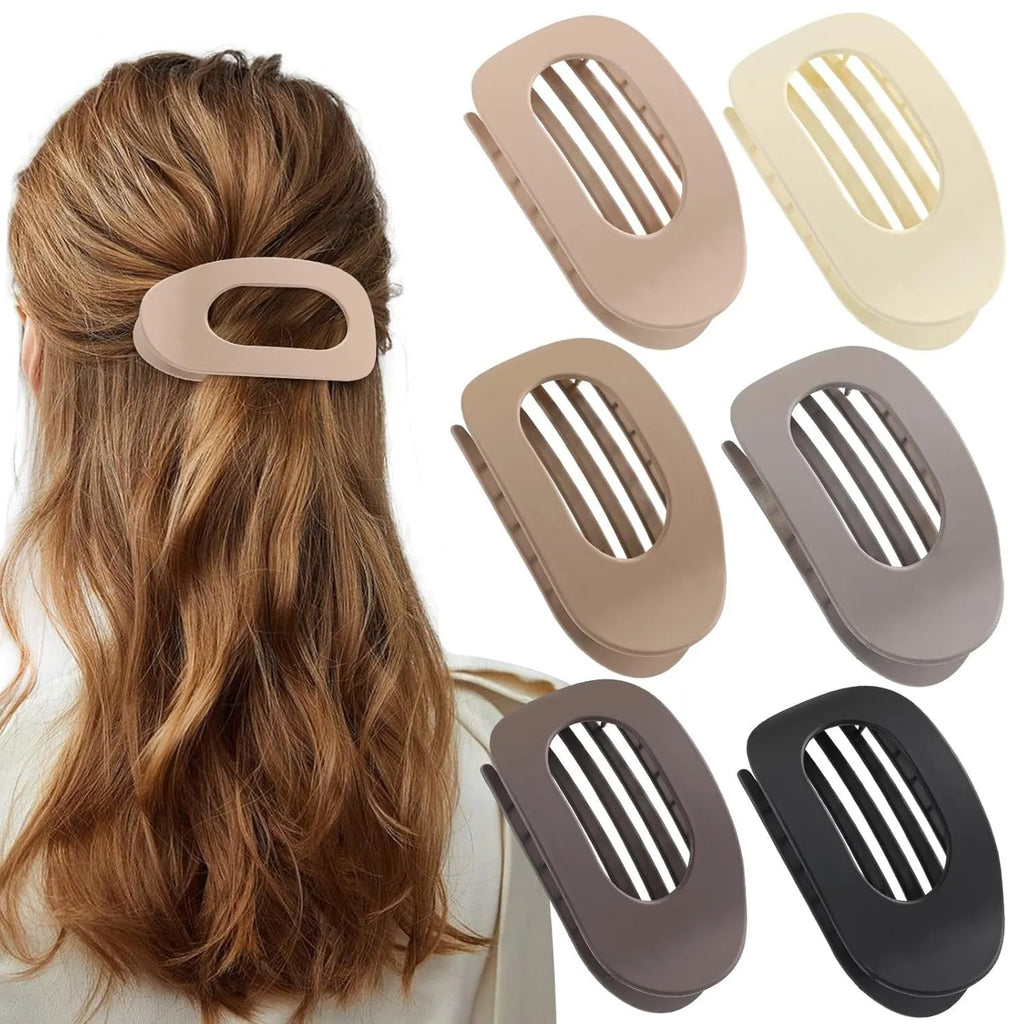 Six rose red plastic hair clips with frosted grip surface and quadrilateral design