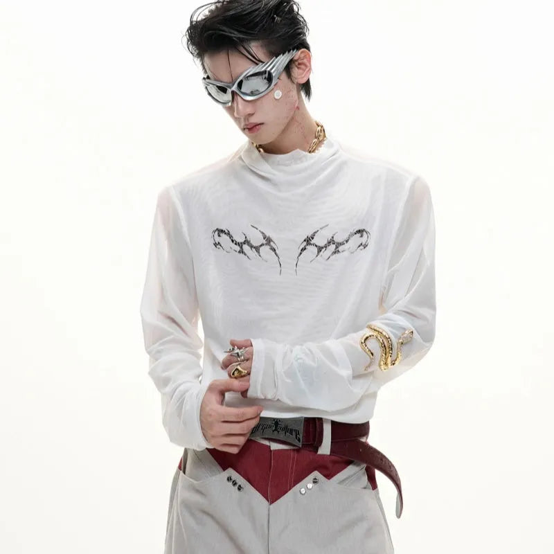 Niche Mesh slim fit long sleeve shirt in black or white, made from polyester and spandex fabric.