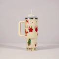 Christmas pattern stainless steel vacuum tumbler with handle and straw, 1200ml capacity, leakproof lid