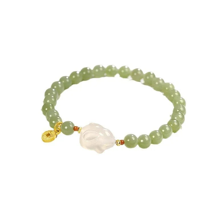 Handmade Hetian jade rabbit bracelet for women in glass or coloured glaze sweet style gift box