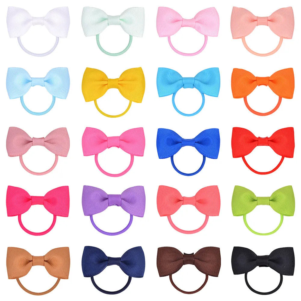 80 piece set of baby hair ties with multi-coloured grosgrain ribbon bows on soft elastic bands