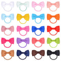 80 piece set of baby hair ties with multi-coloured grosgrain ribbon bows on soft elastic bands
