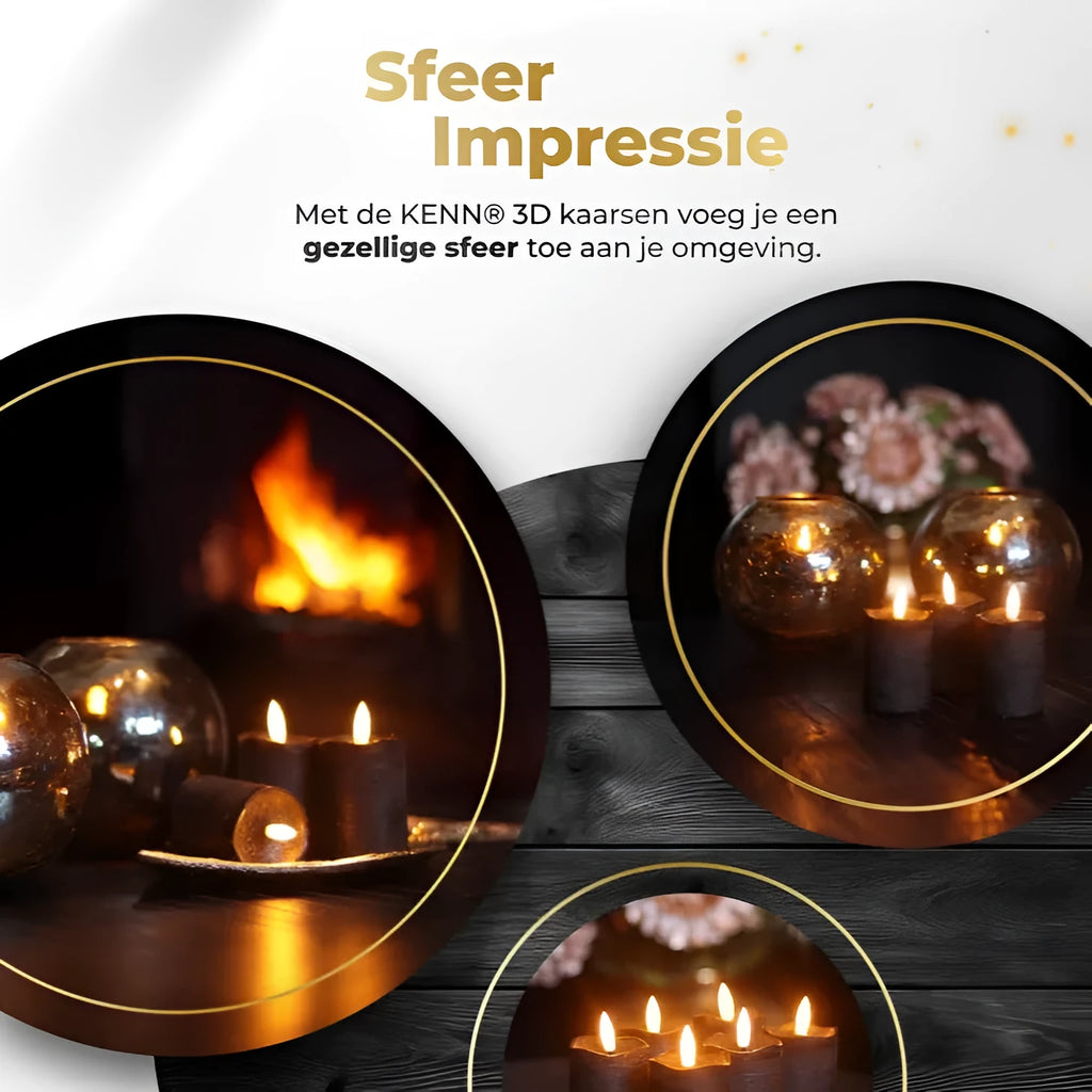 Set of four matte black LED pillar candles emitting a soft warm white glow.