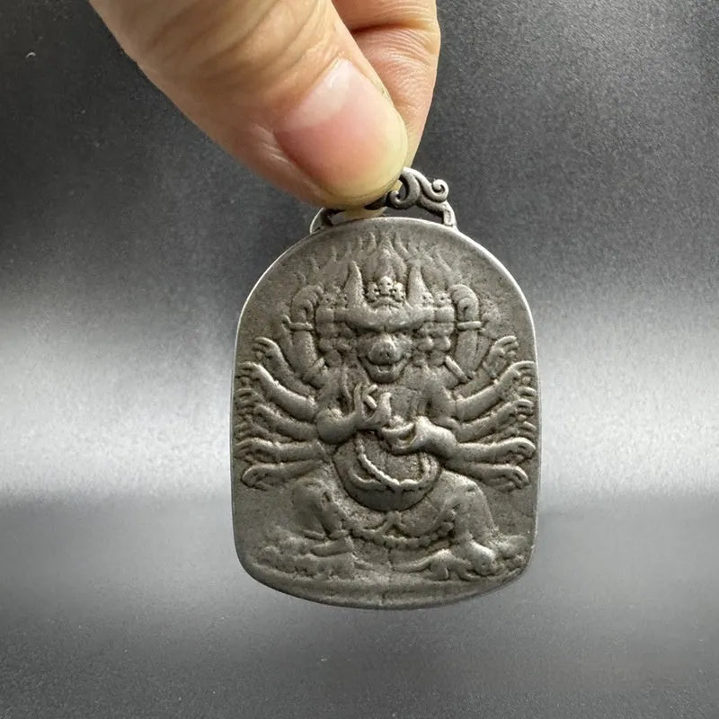 Antique Chinese metal pendant ornament with geometry design in Aryaacalanatha Yamantaka colour