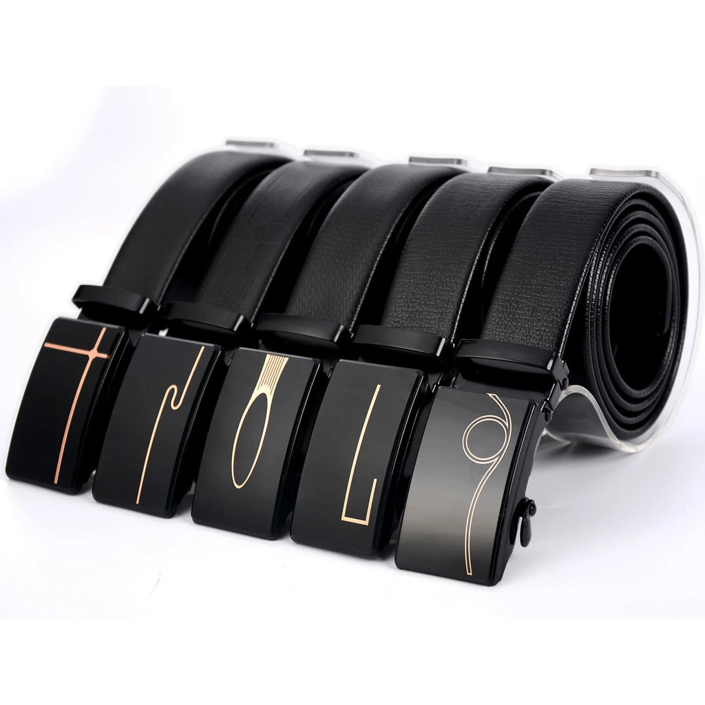 Men's automatic buckle belt with mirror acrylic iron button, patent leather finish, showing buckle close-up