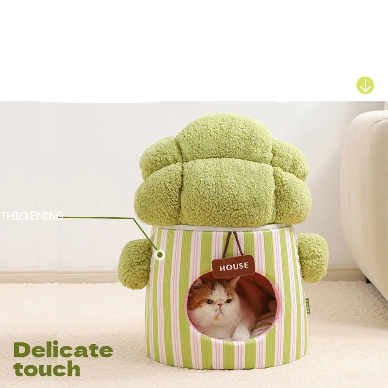 Cauliflower Tree Hole Nest three-dimensional enclosed small dog house cat house plush foam indoor green
