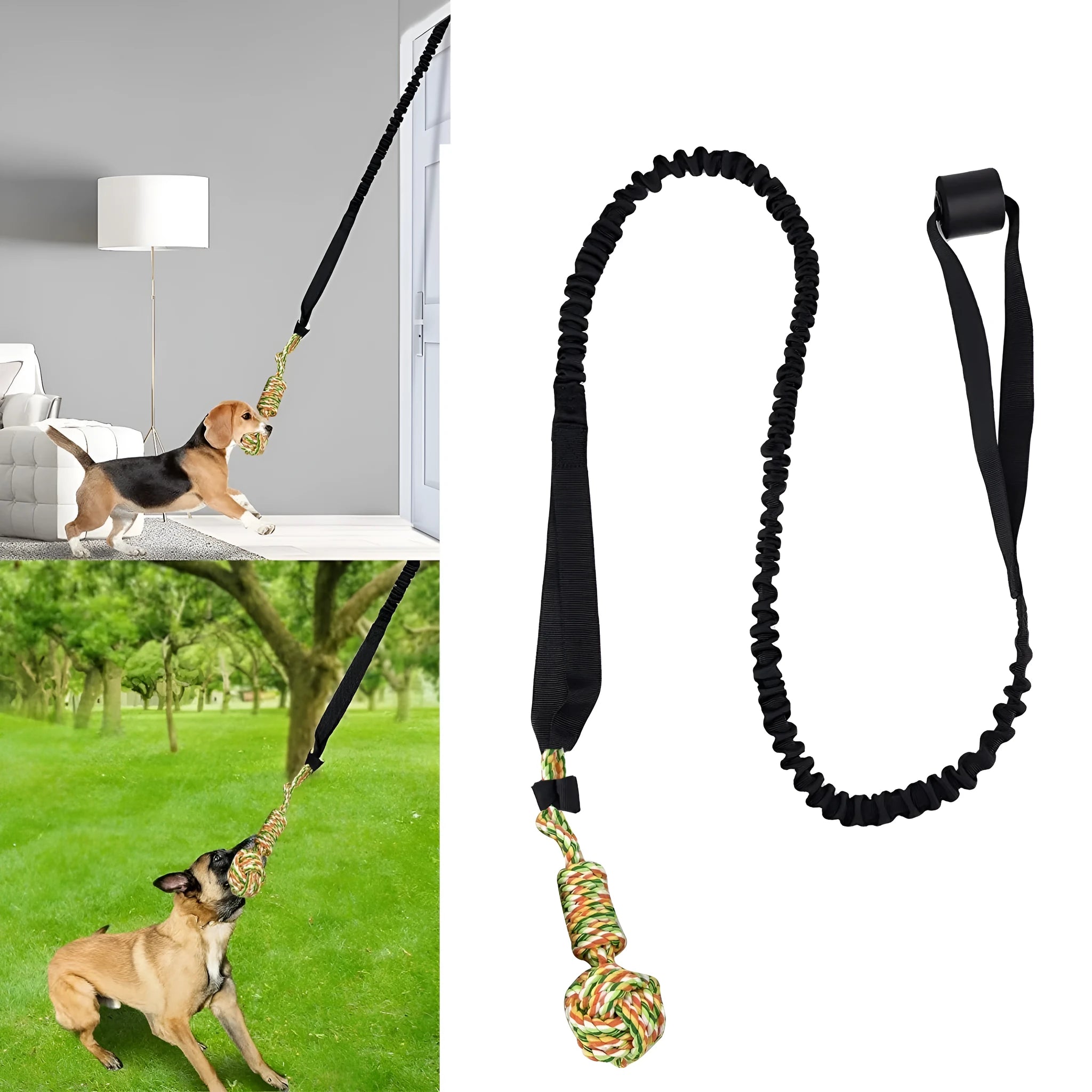 Cotton rope dog tug toy in black, grey or red colours for interactive play