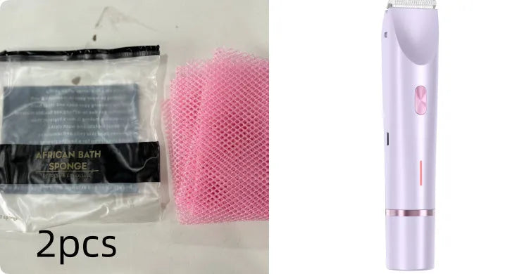 Pink 2 in 1 women's electric hair remover double head shaver with USB cable on white background