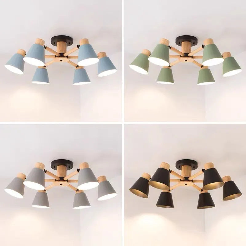 Nordic ironwood macaron ceiling lamp cluster in chosen colour and head count