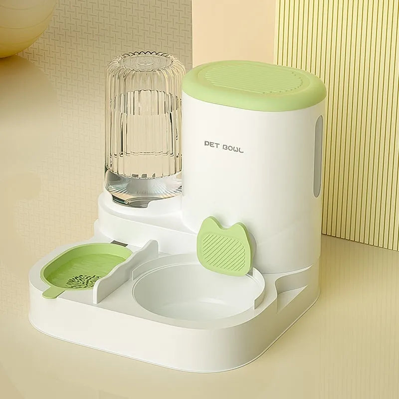 Automatic cat water fountain and feeding bowl integrated unit plastic construction 27x27x24cm stainless steel option