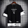 Couples wear simple loose half-sleeve tshirt top in grey polyester with size chart