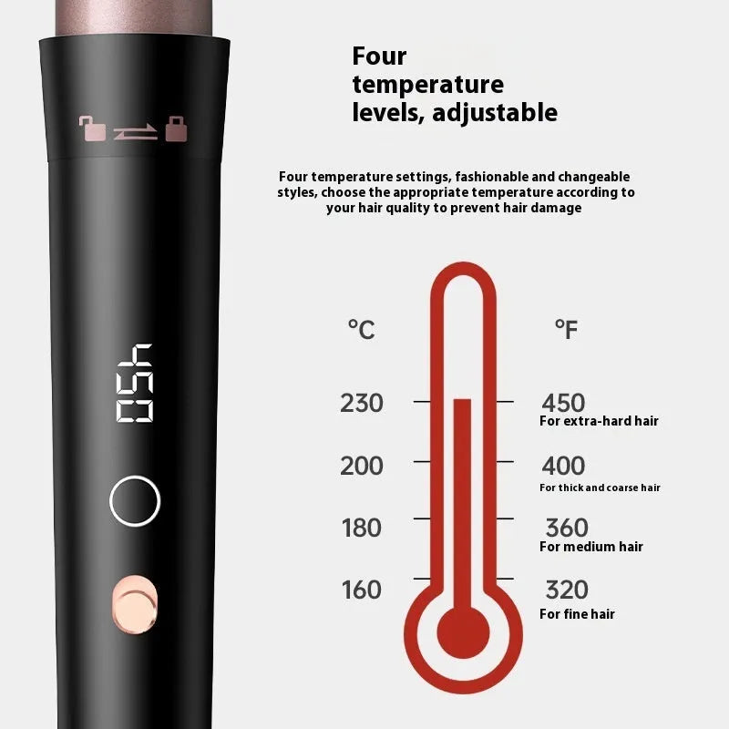 Rose gold five-in-one tube replacement hair curler with LCD screen and international voltage compatibility