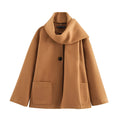 Women's long coat with artificial fur collar in polyester fabric, extended 100cm length