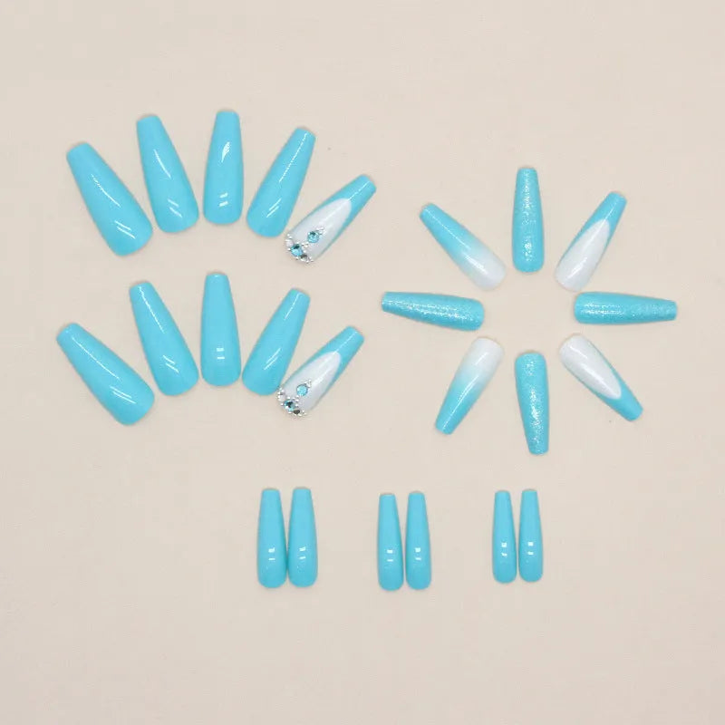 Smart blue diamond colour long ballet artificial nail art patches with glue