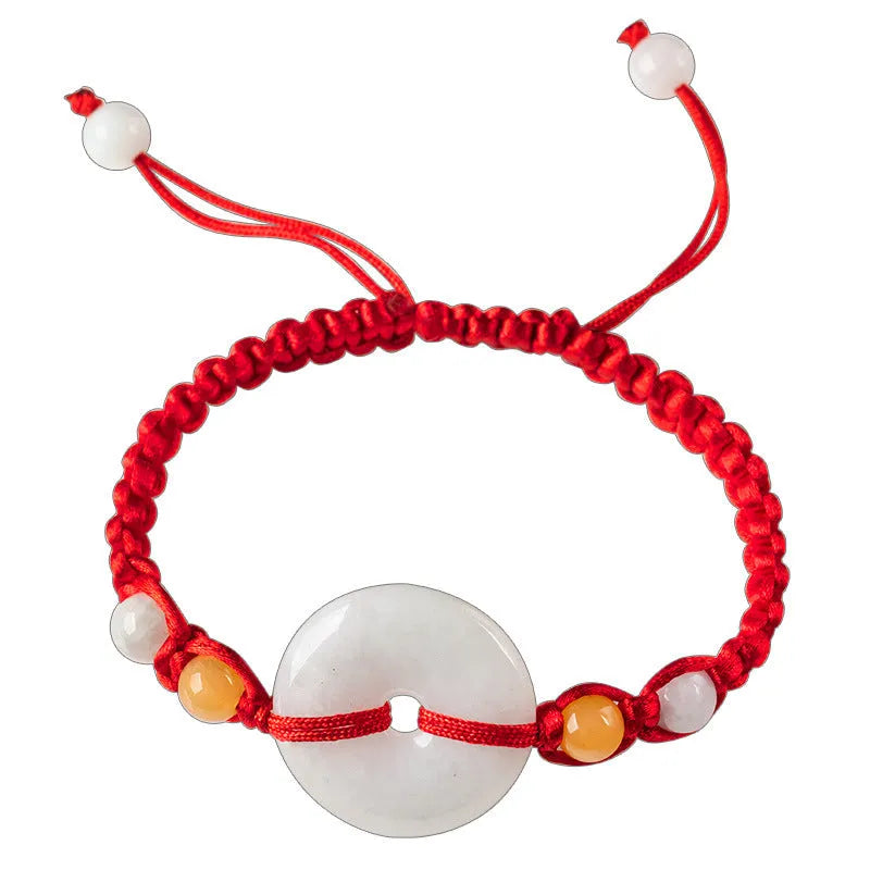 Emerald round jade pendant on adjustable red rope bracelet with certificate