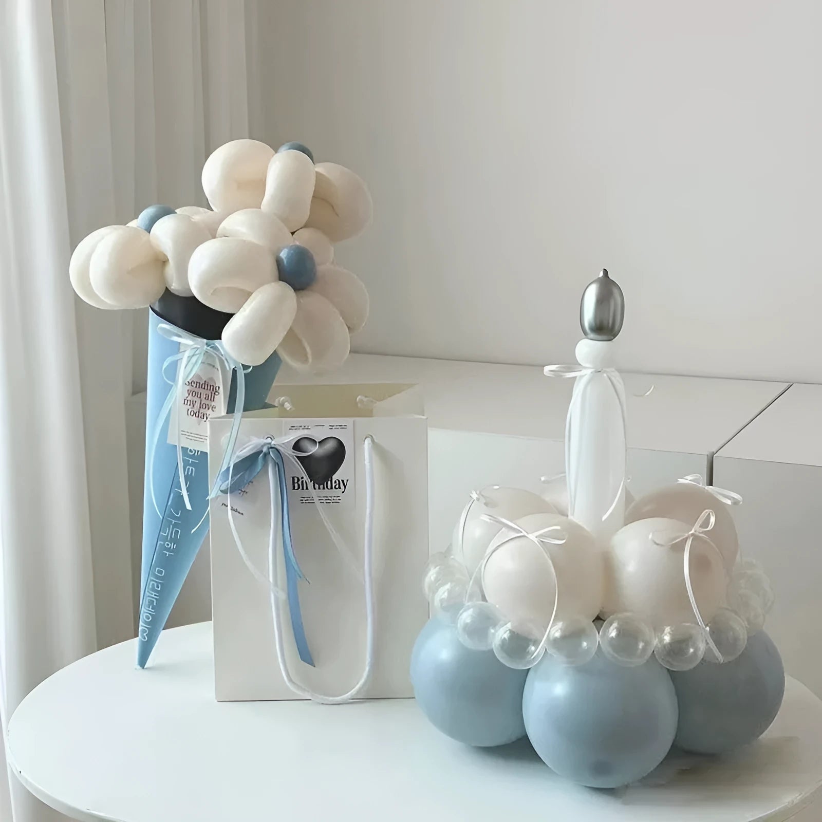 DIY balloon bouquet cake decoration set with round balloons for party decoration